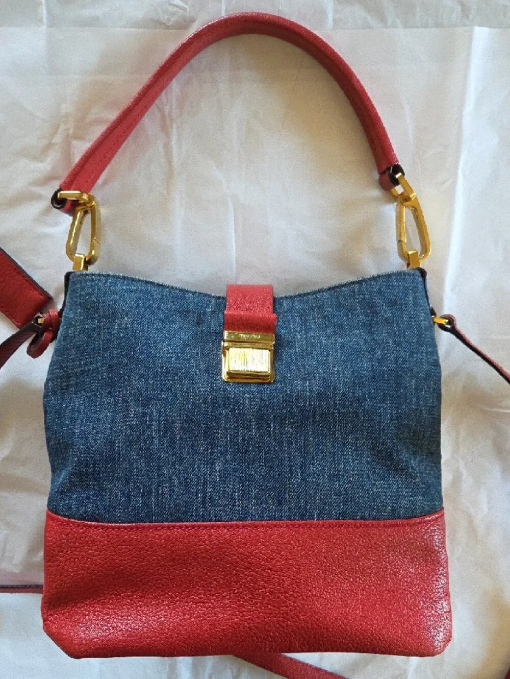 Miu Miu Convertible Denim and Leather Bag